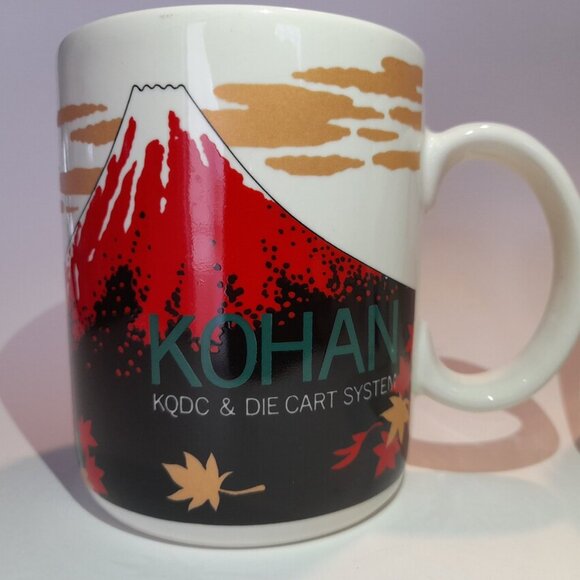 Vintage Japanese Art Mugs Set of 3 Kohan Kobayashi Stork Fan Volcano - Picture 4 of 12